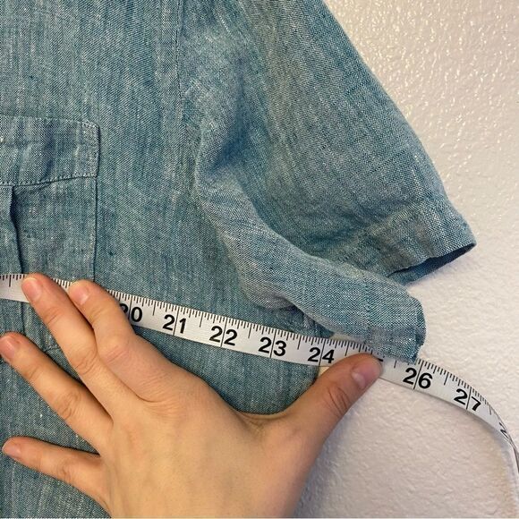 Calibrate mens linen button up casual Short Sleeve Shirt  blue coastal beach XL - Picture 4 of 11